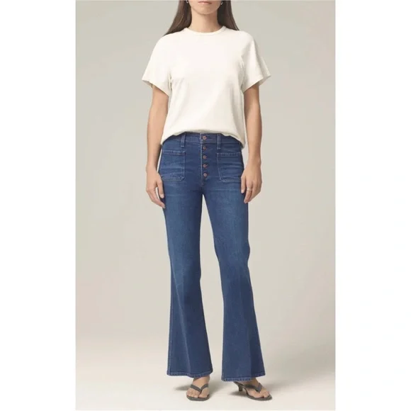 Citizens Of Humanity Maisie Ultra High Rise Patch Flare Jeans In Zenith - Picture 1 of 5